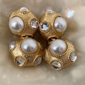 Vintage gold diamond pearl clip earrings dangle